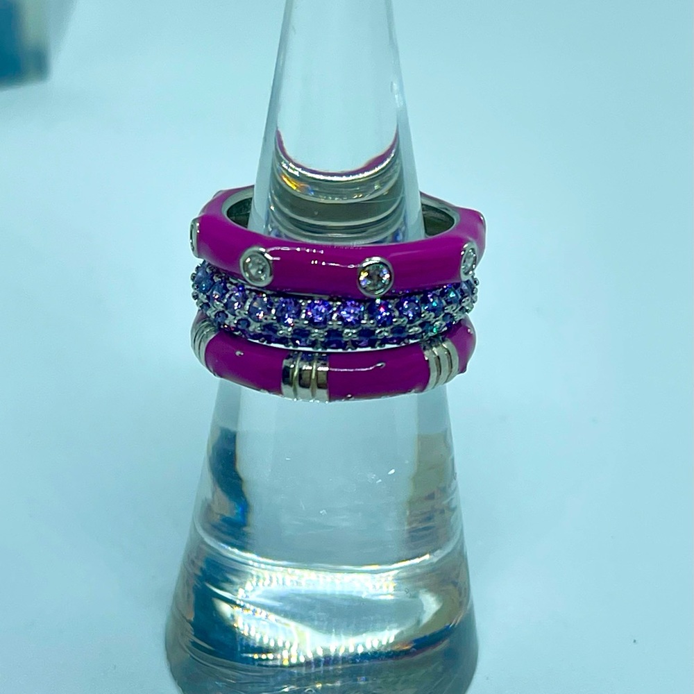 Sim Diamond & Enamel 925 Ring Set - Picture 4 of 5